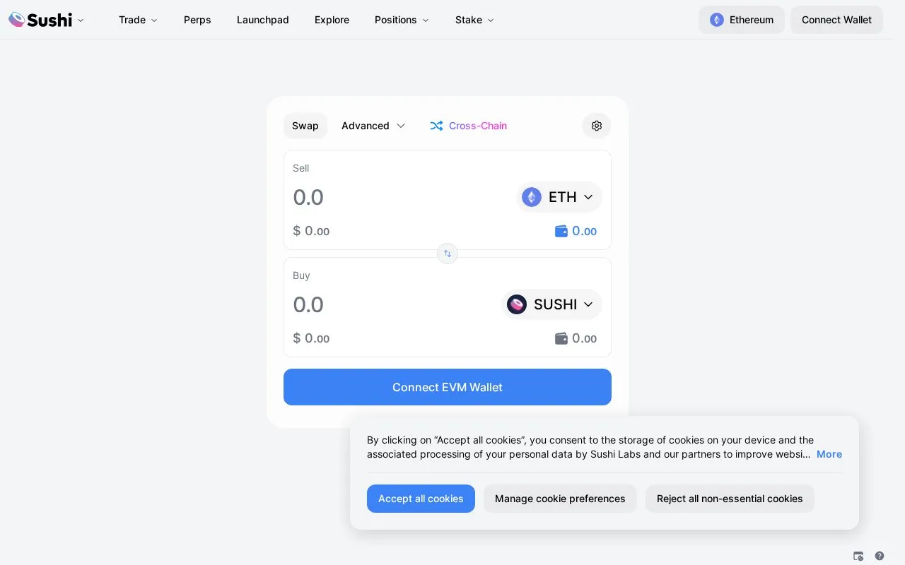 SushiSwap V3 homepage screenshot