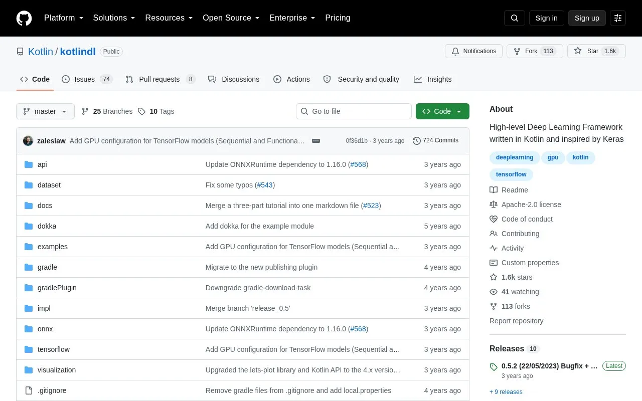 KotlinDL homepage screenshot