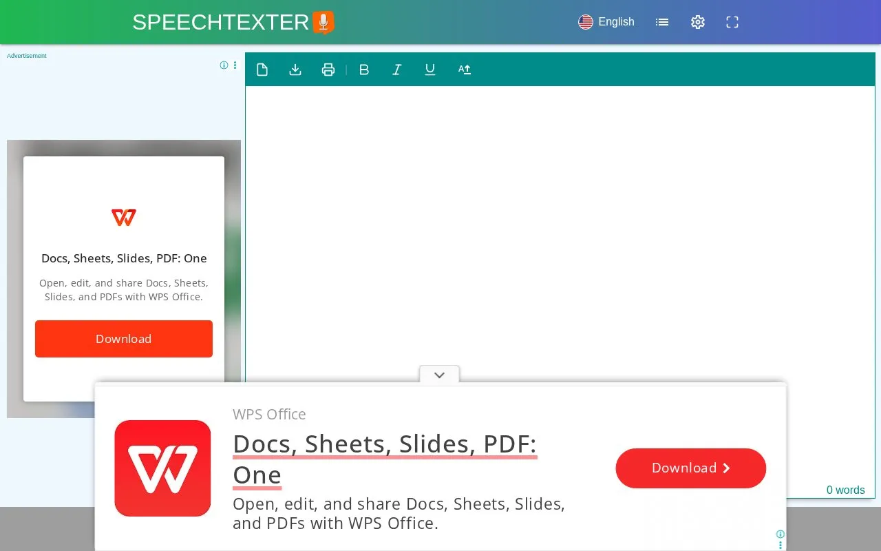 SpeechTexter homepage screenshot