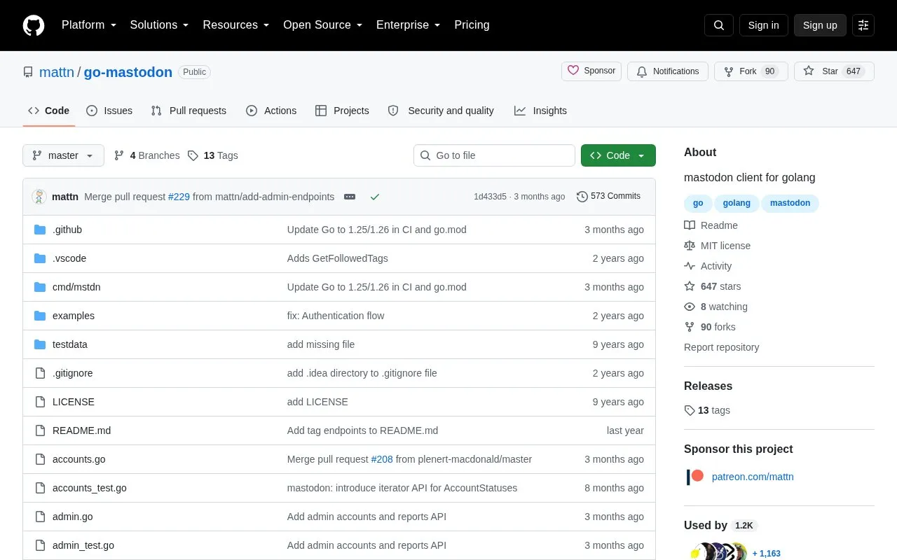 go-mastodon homepage screenshot