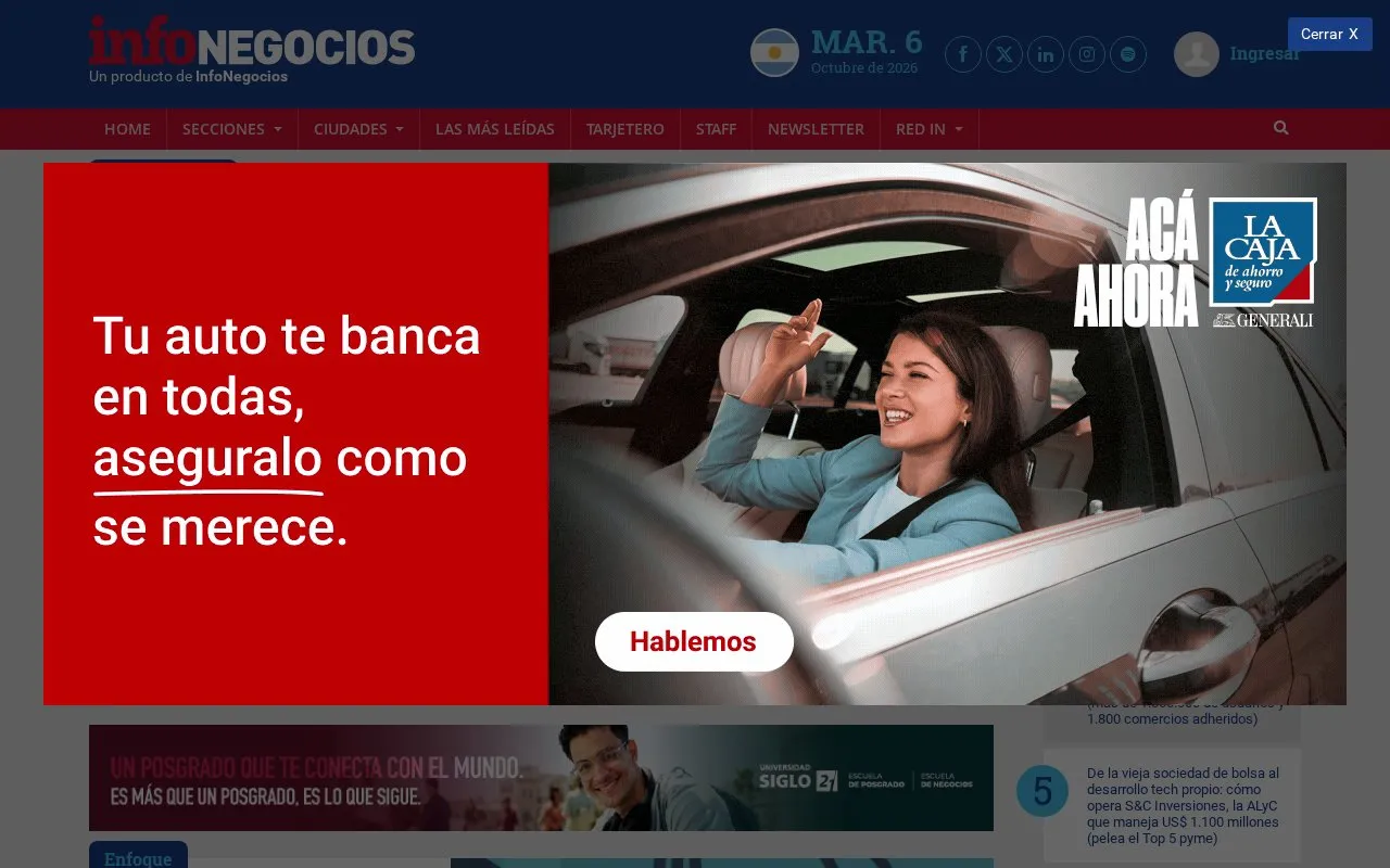 InfoNegocios homepage screenshot