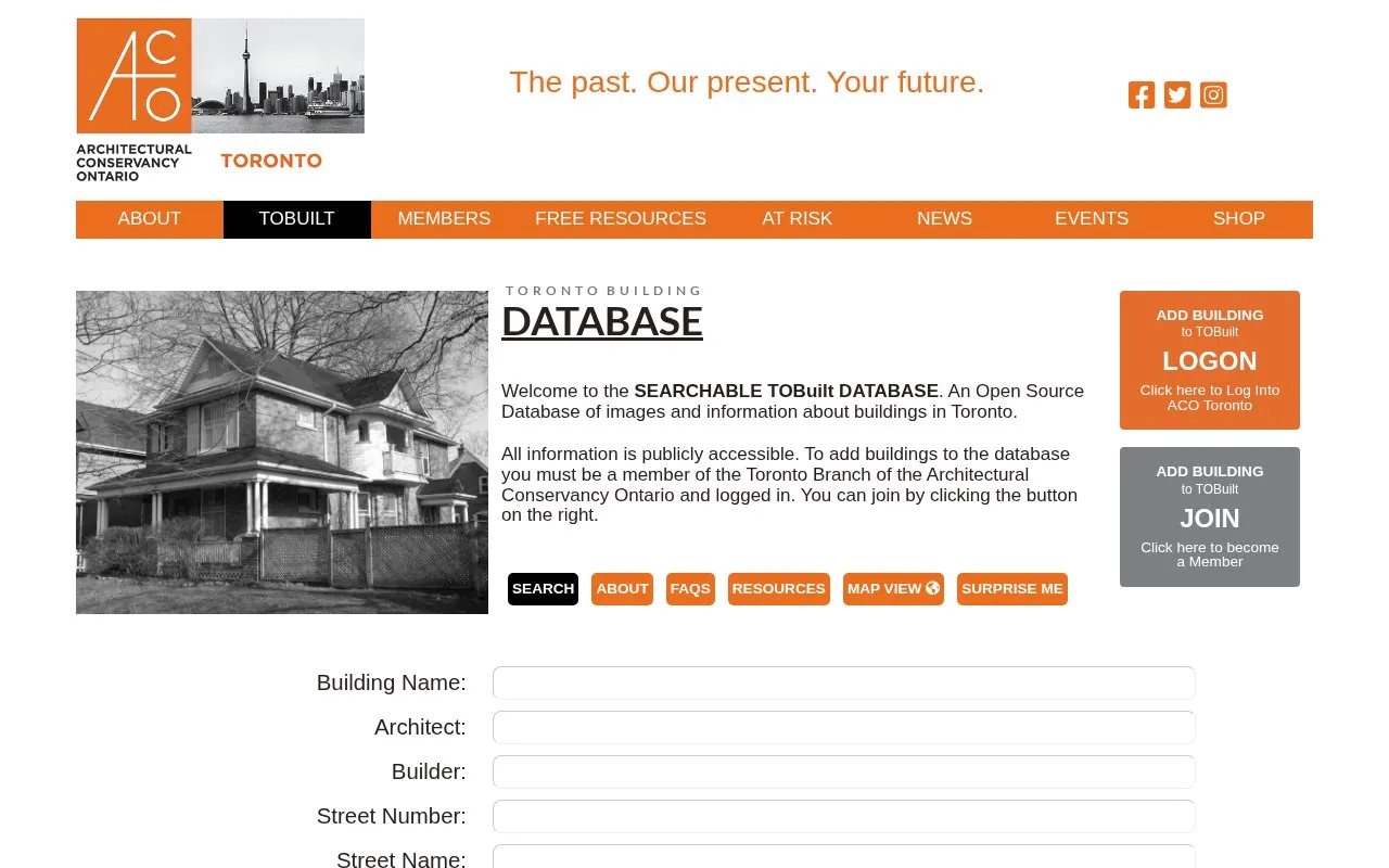 TOBuilt Architectural Database homepage screenshot
