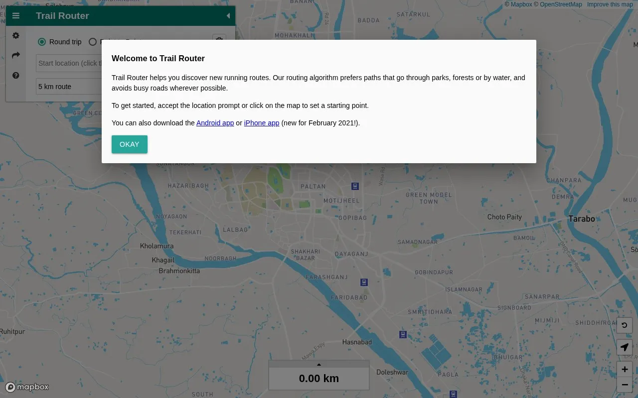 TrailRouter homepage screenshot