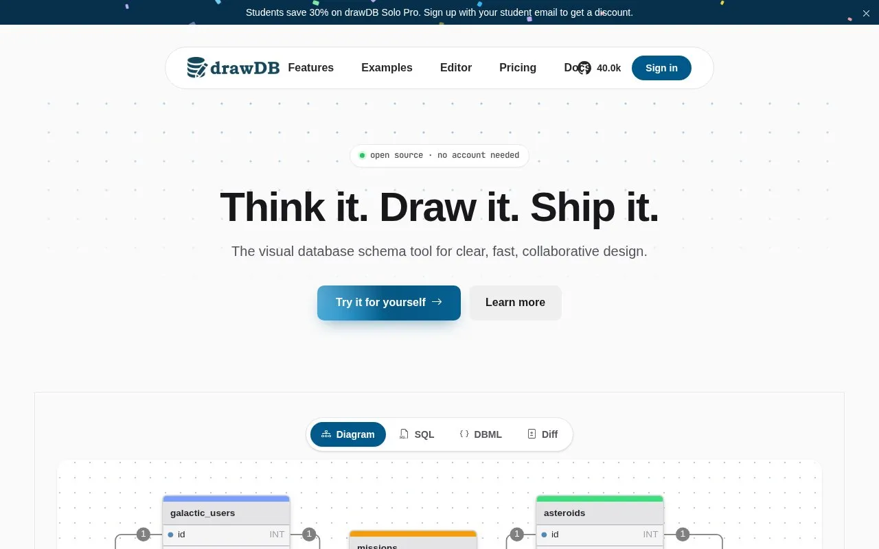 drawDB homepage screenshot