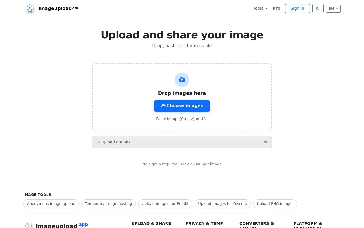 ImageUpload homepage screenshot