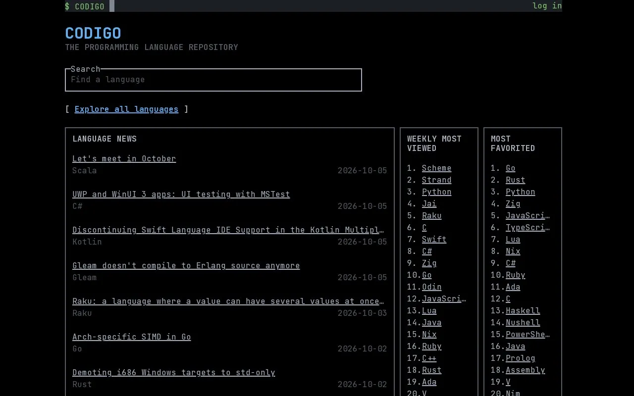 Codigo homepage screenshot