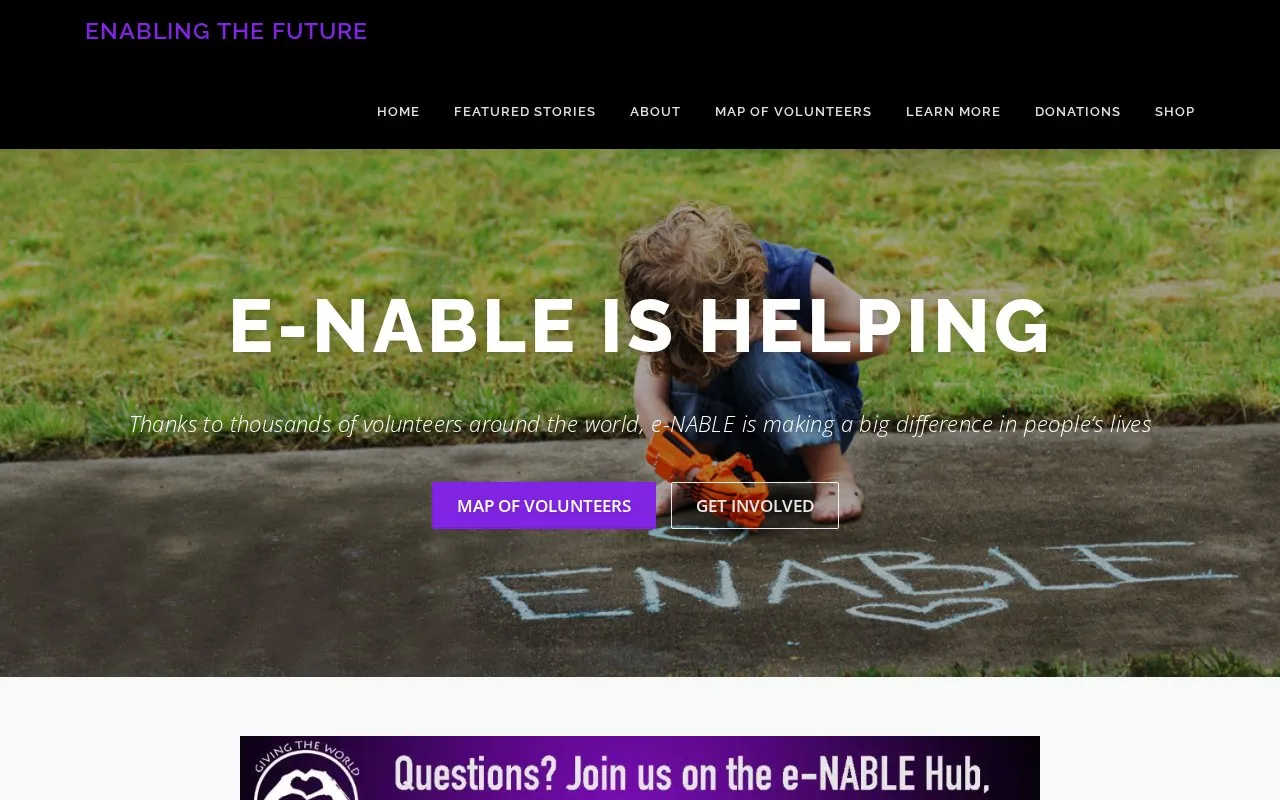 e-NABLE homepage screenshot