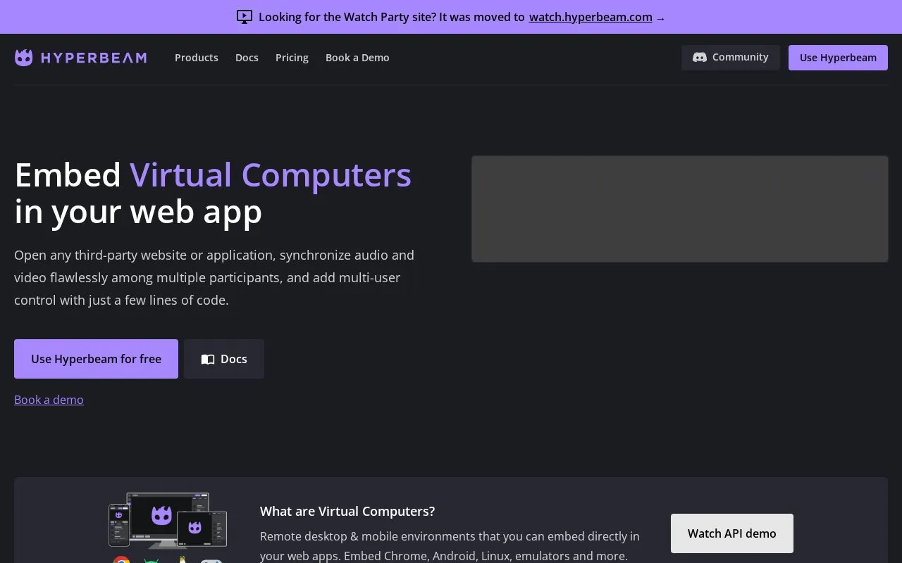 HyperBeam homepage screenshot