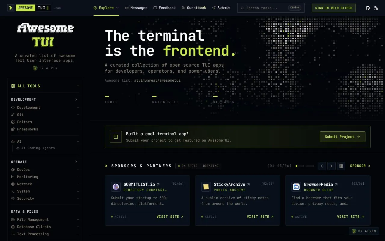 Awesome TUI homepage screenshot