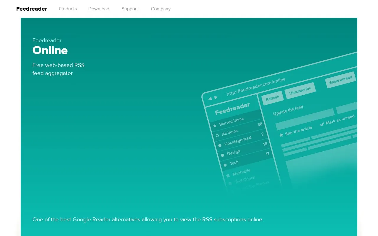 Feedreader homepage screenshot