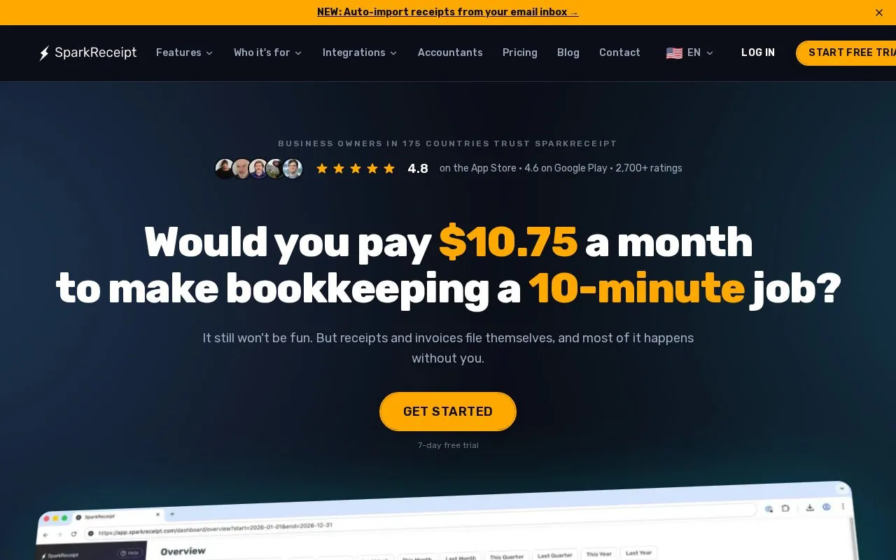 SparkReceipt homepage screenshot