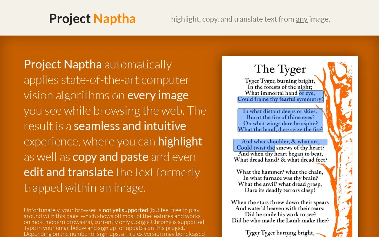 Project Naptha homepage screenshot