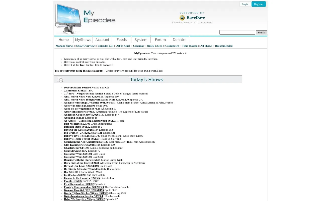 My Episodes homepage screenshot
