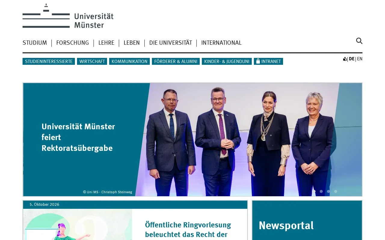 Westfalische Wilhelms-Universitat Munster homepage screenshot