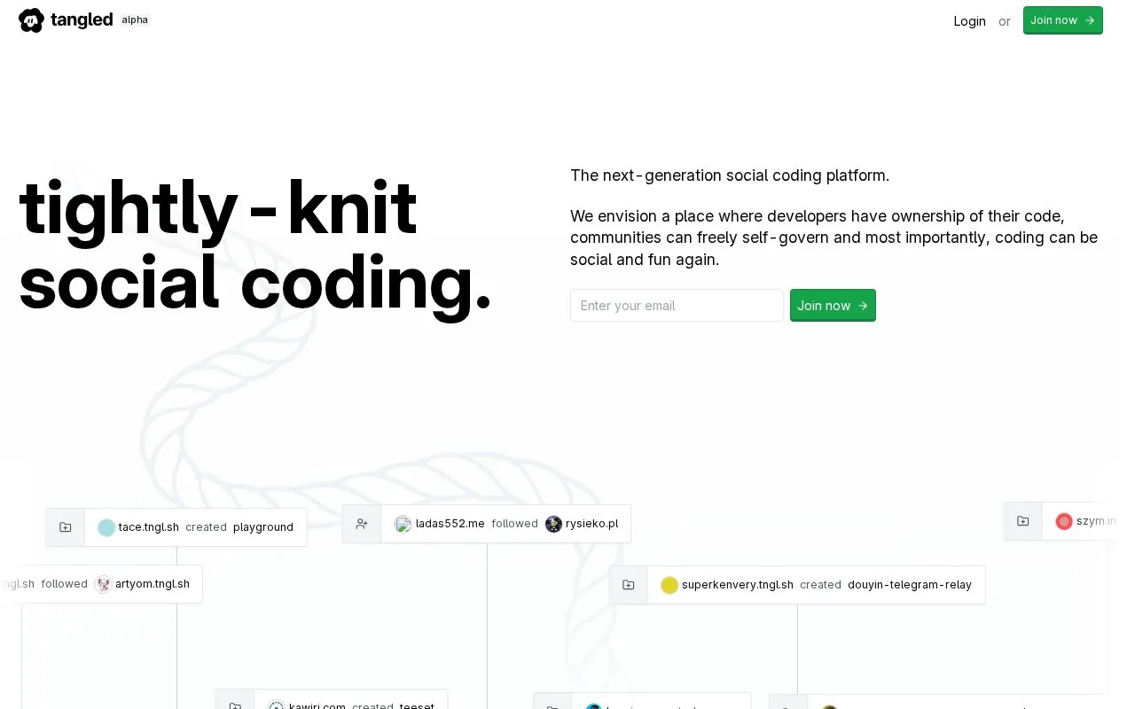 Tangled homepage screenshot