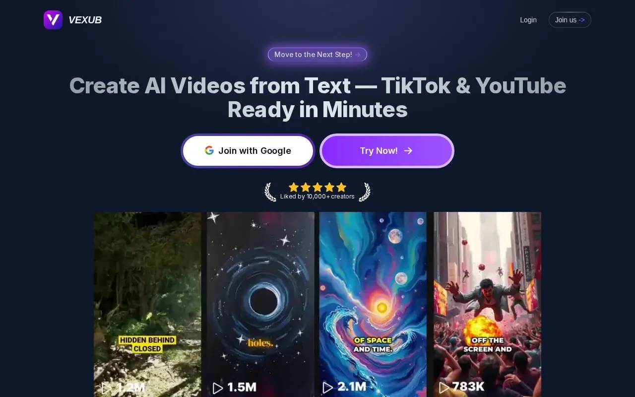 Vexub homepage screenshot