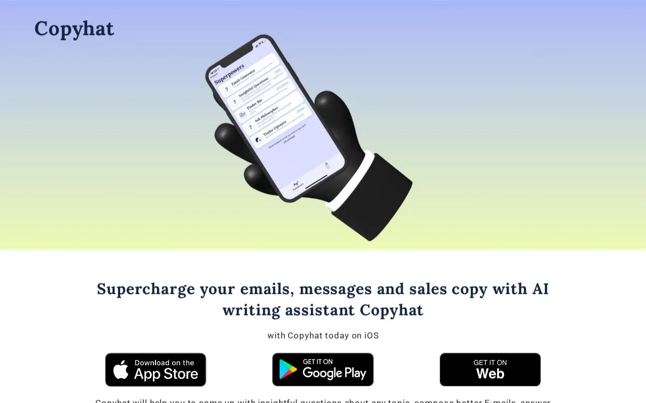 CopyHat homepage screenshot