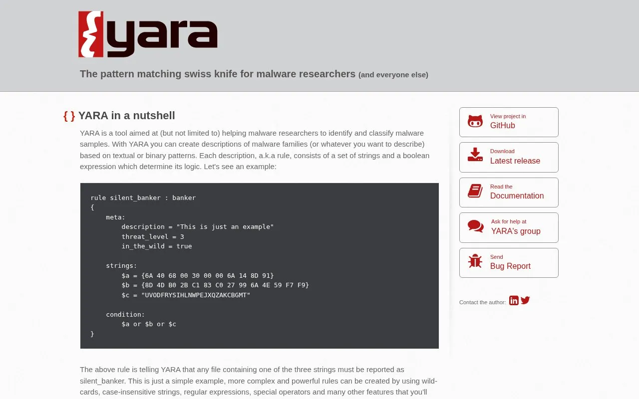 YARA homepage screenshot