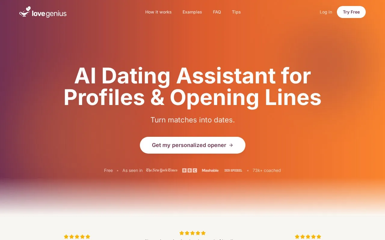 LoveGenius homepage screenshot
