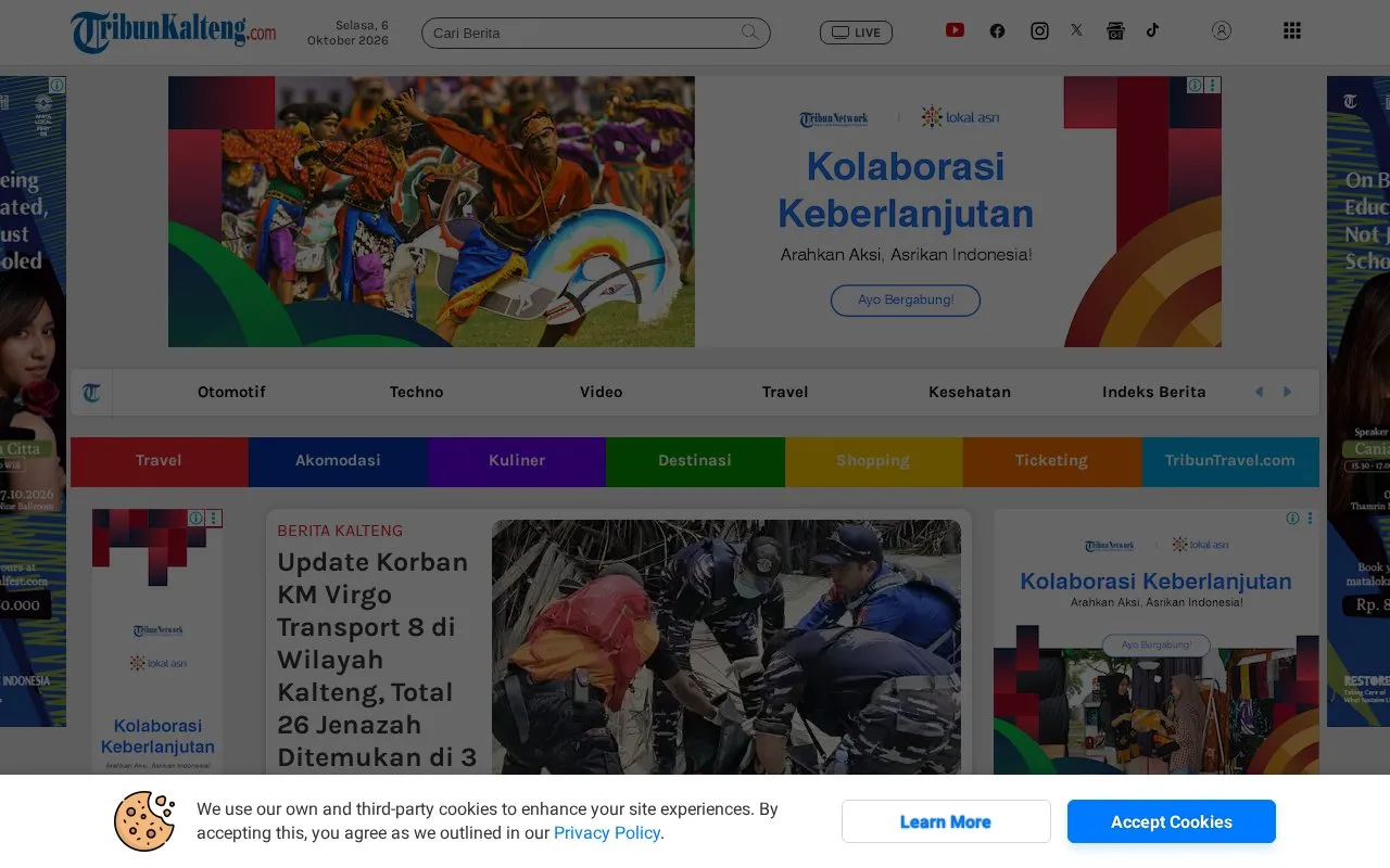 Tribun Kalteng homepage screenshot