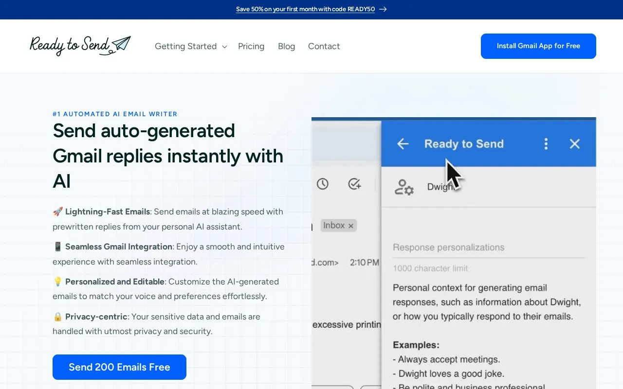Ready to Send homepage screenshot