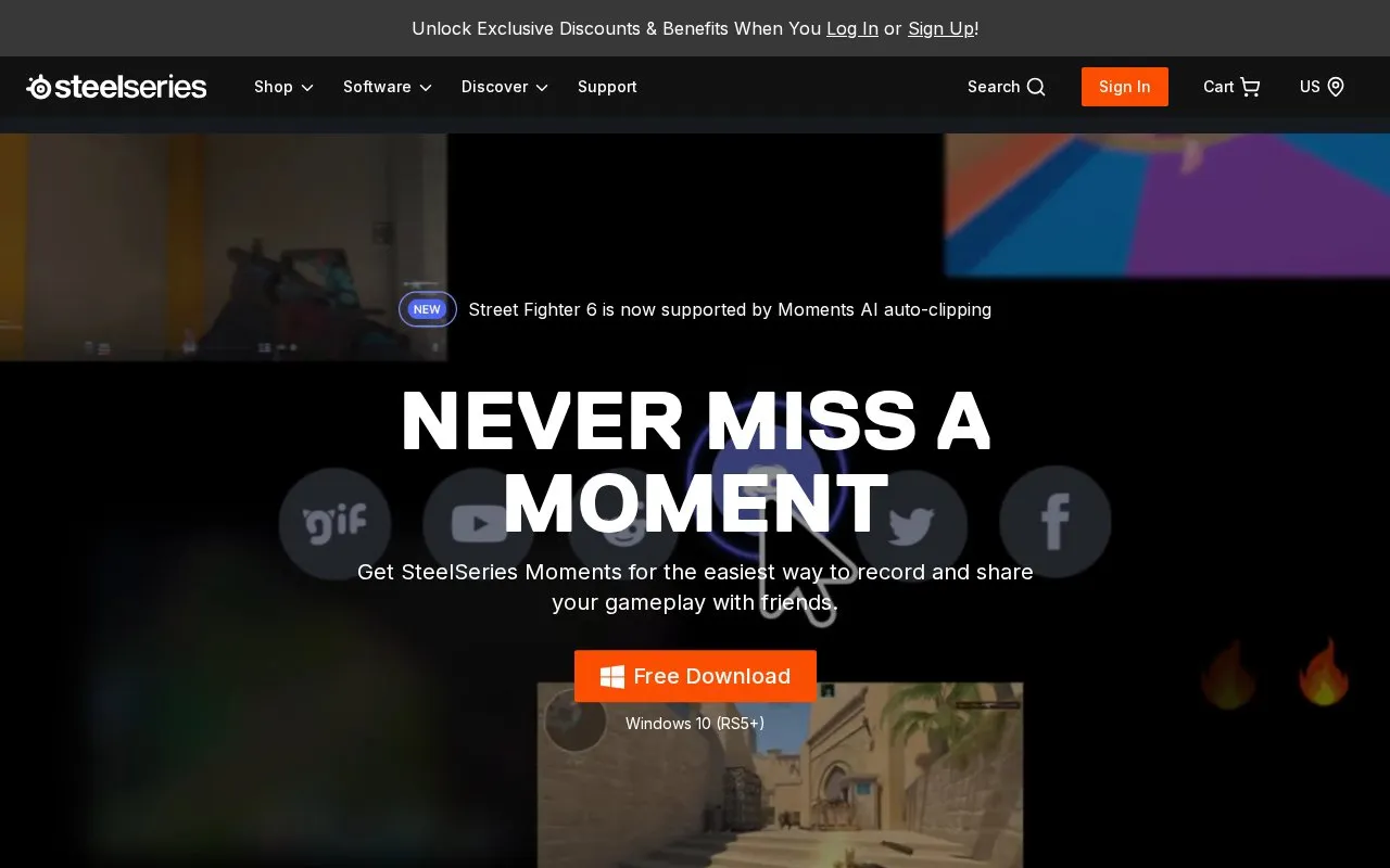 SteelSeries Moments homepage screenshot