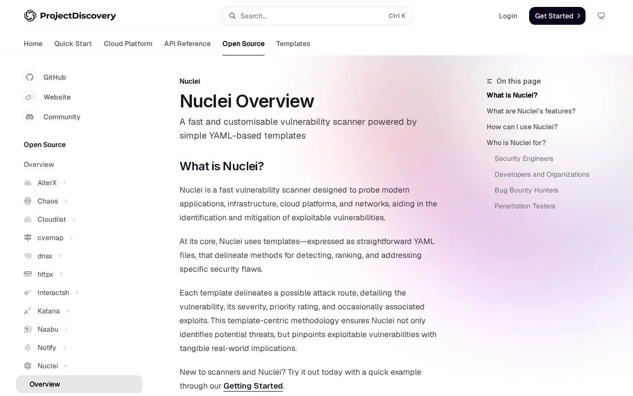 Nuclei homepage screenshot