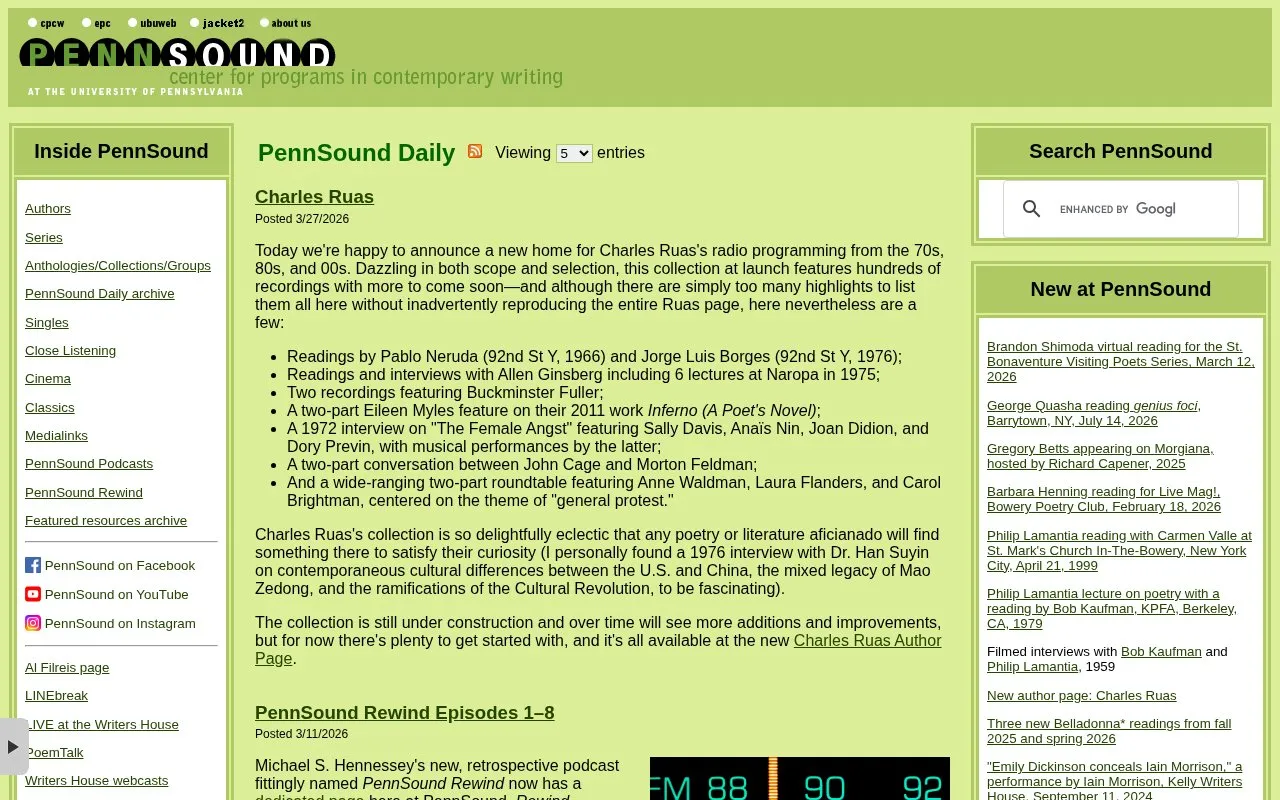 PennSound homepage screenshot