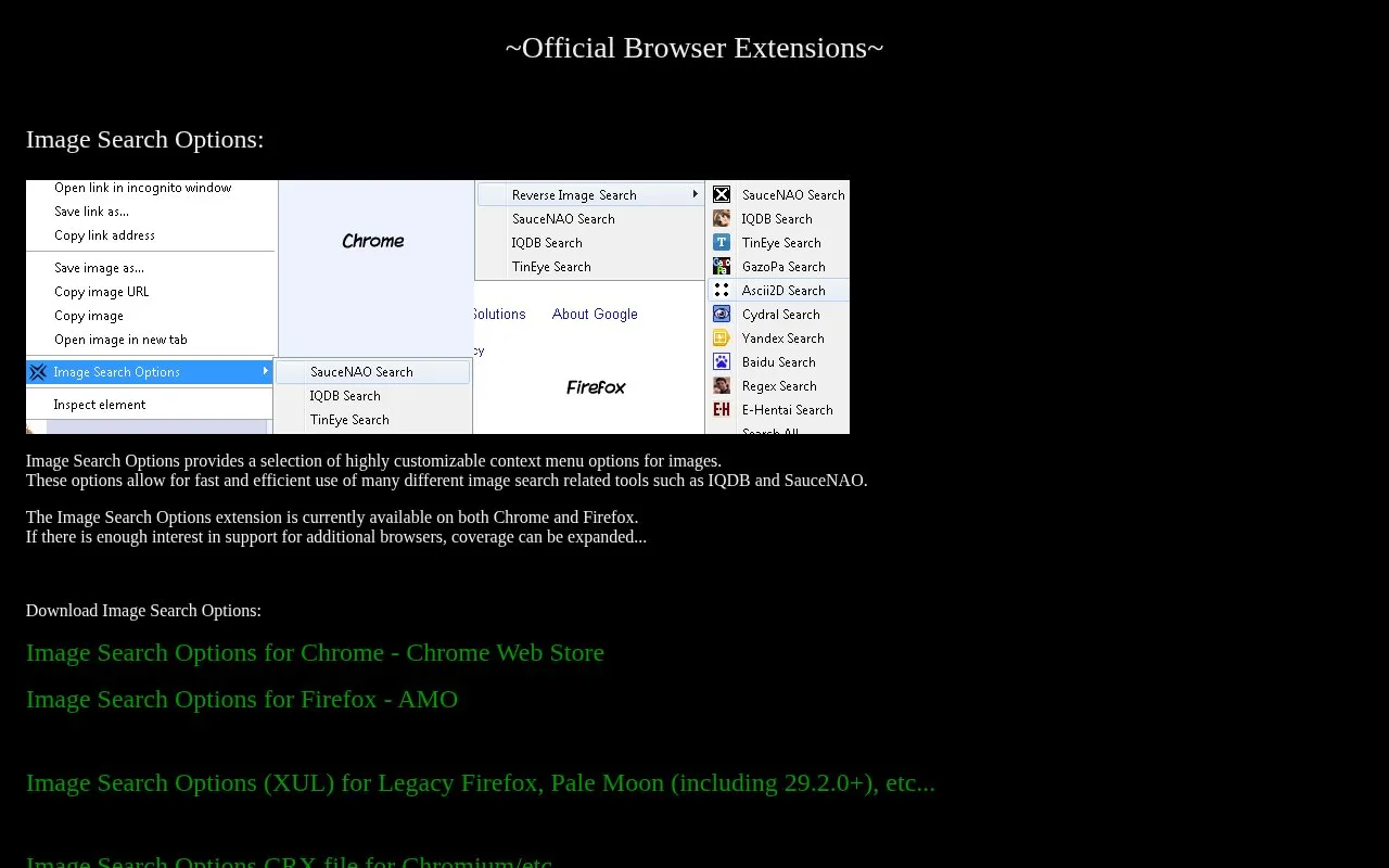 SauceNAO Image Search Options homepage screenshot