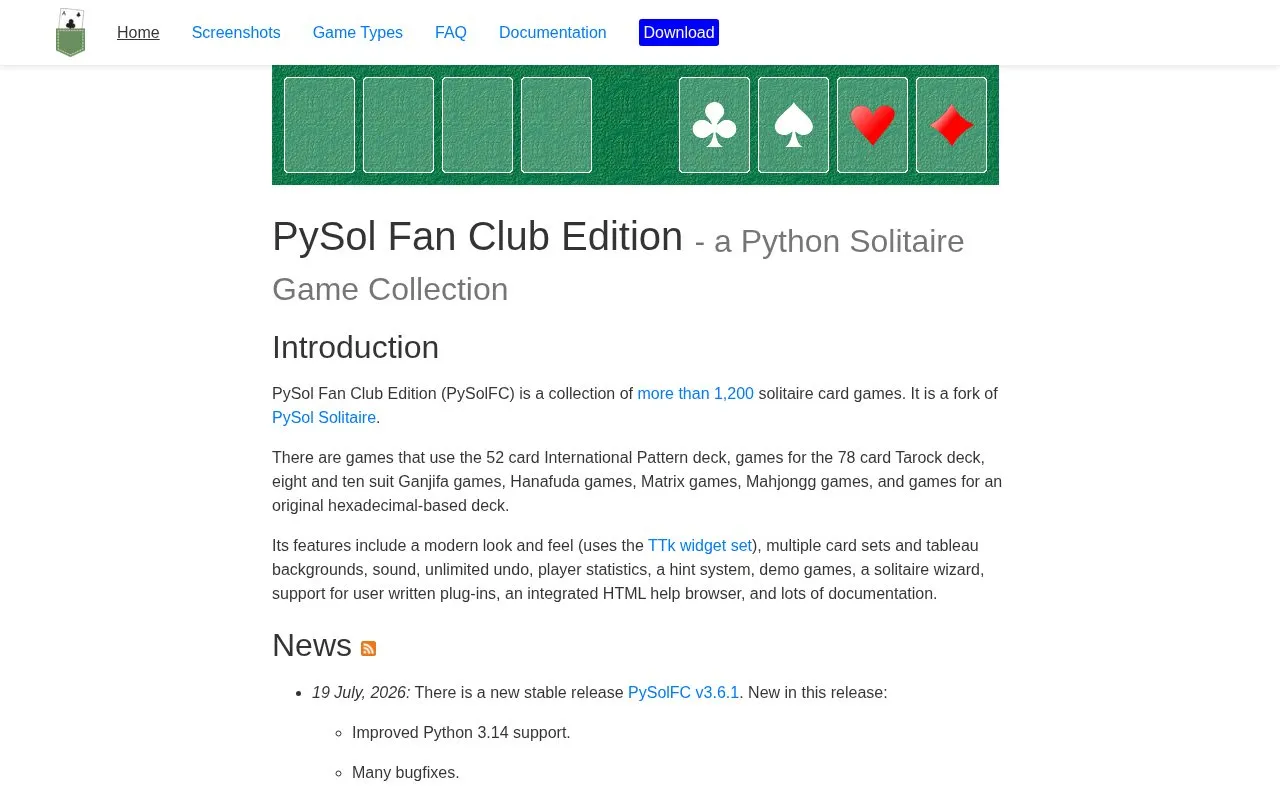 PySolFC homepage screenshot