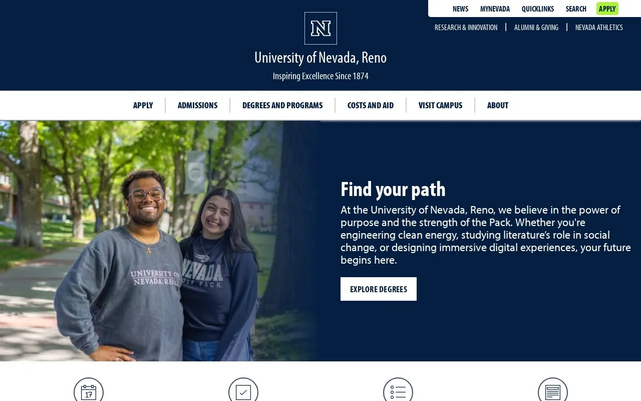 University of Nevada, Reno homepage screenshot