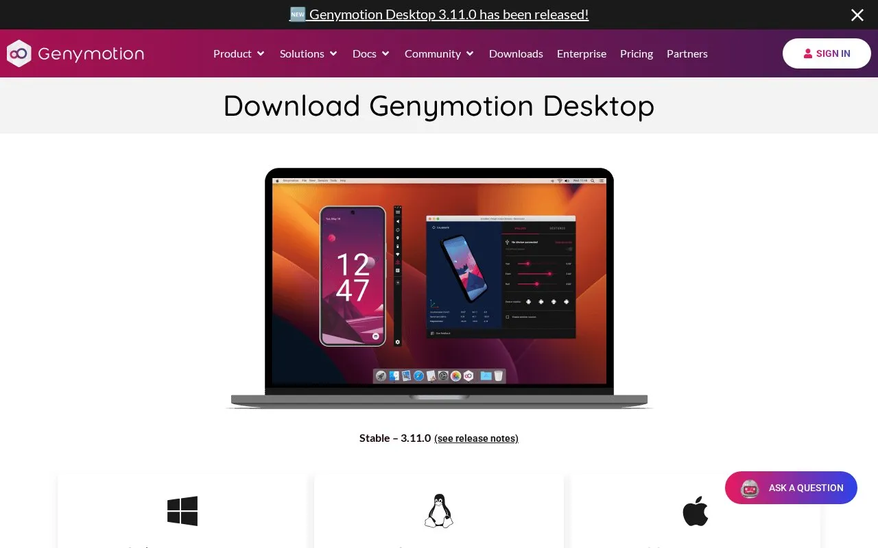 Genymotion homepage screenshot