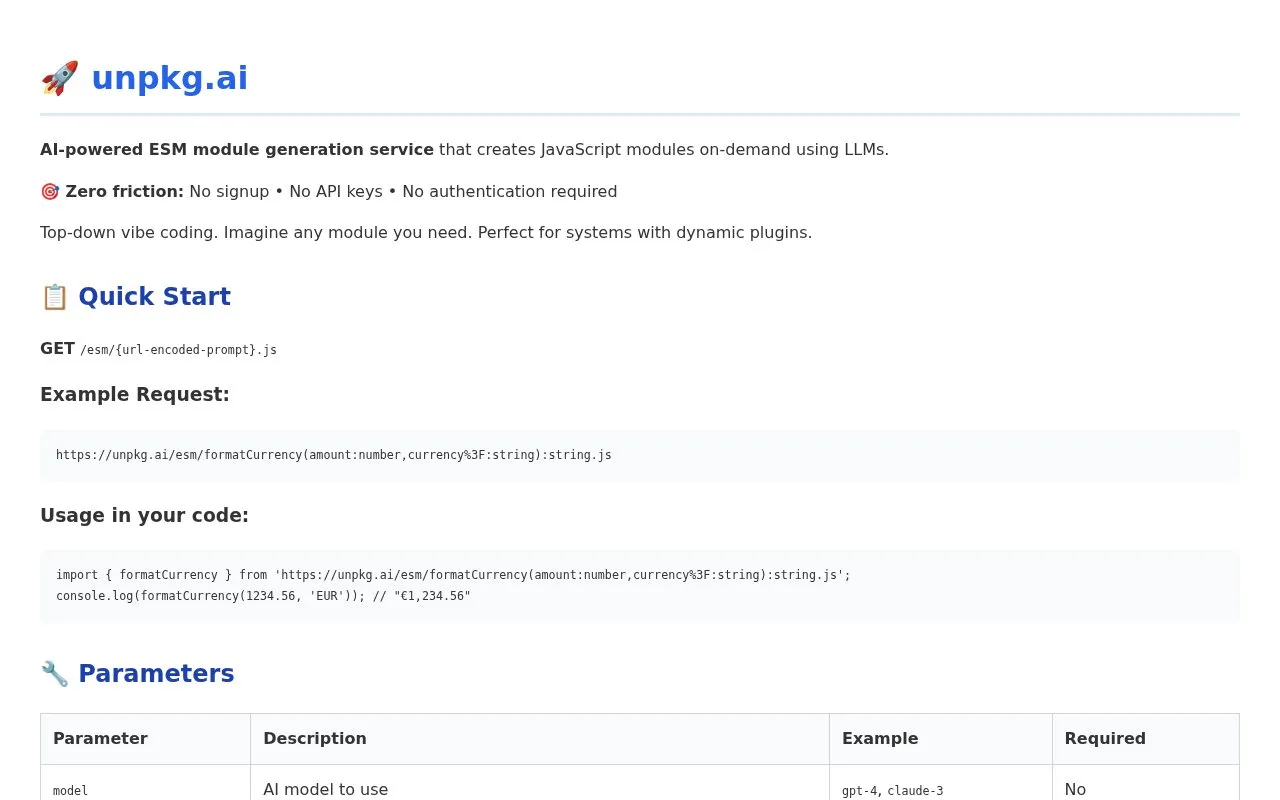 unpkg.ai homepage screenshot