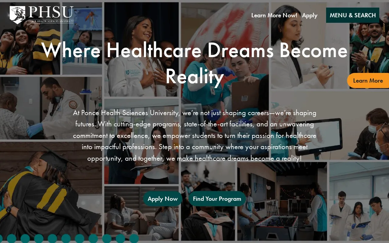 Ponce Health Sciences University homepage screenshot