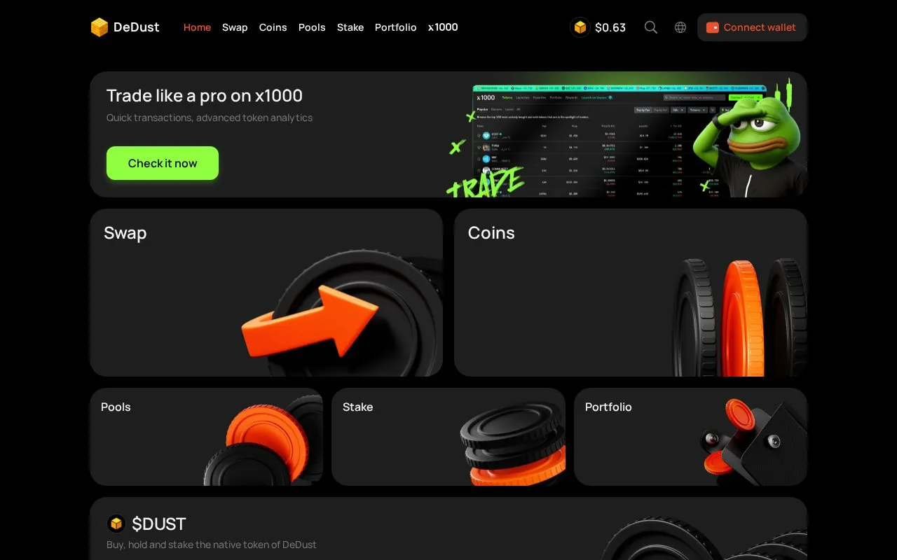 DeDust homepage screenshot