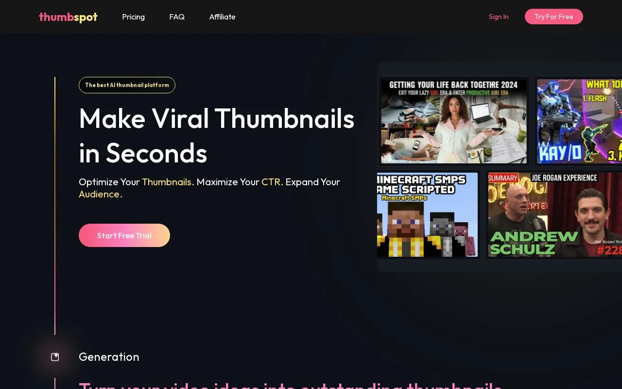 Thumbspot homepage screenshot