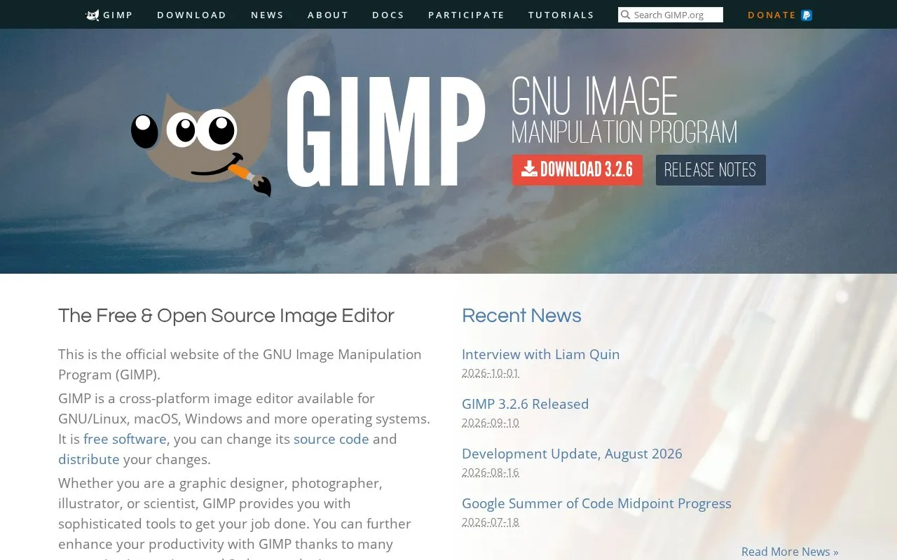 GIMP homepage screenshot