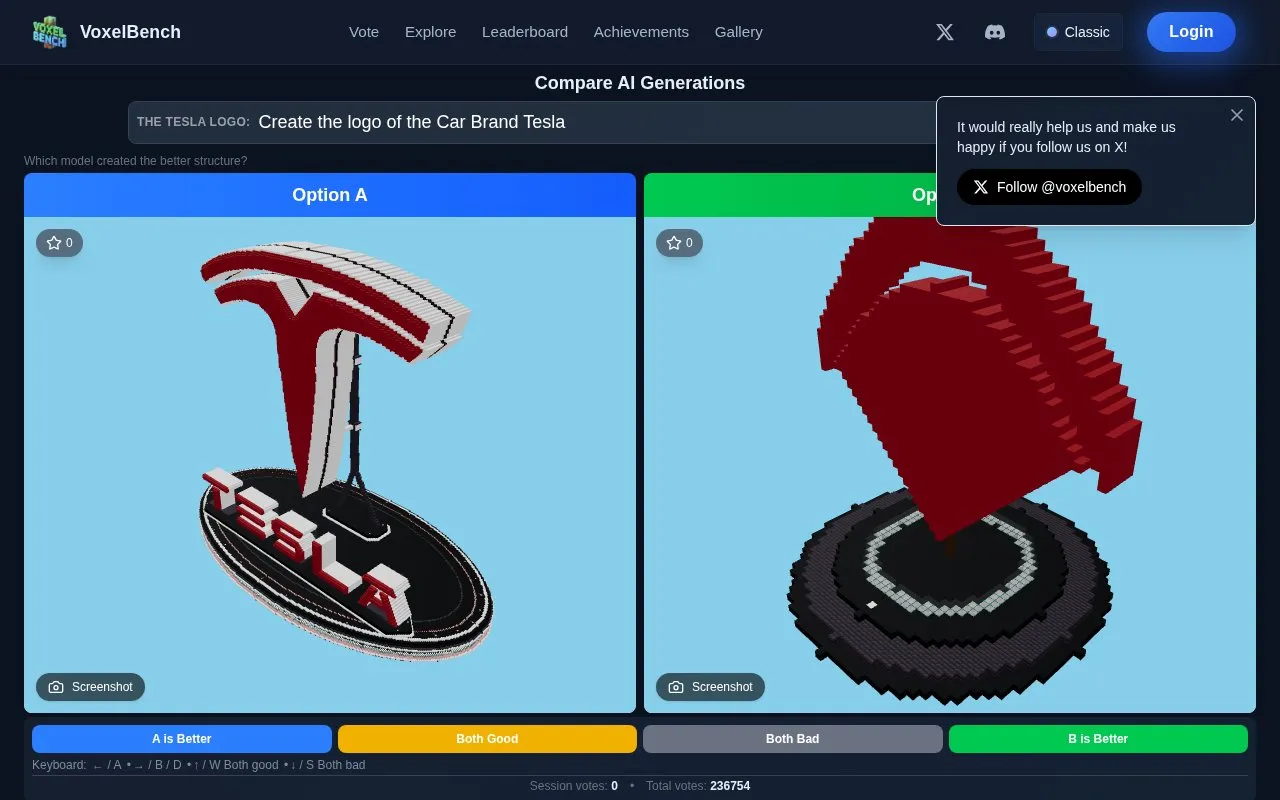 VoxelBench homepage screenshot