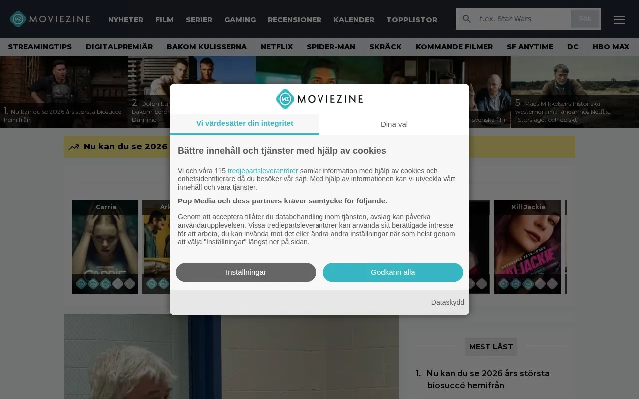 MovieZine homepage screenshot
