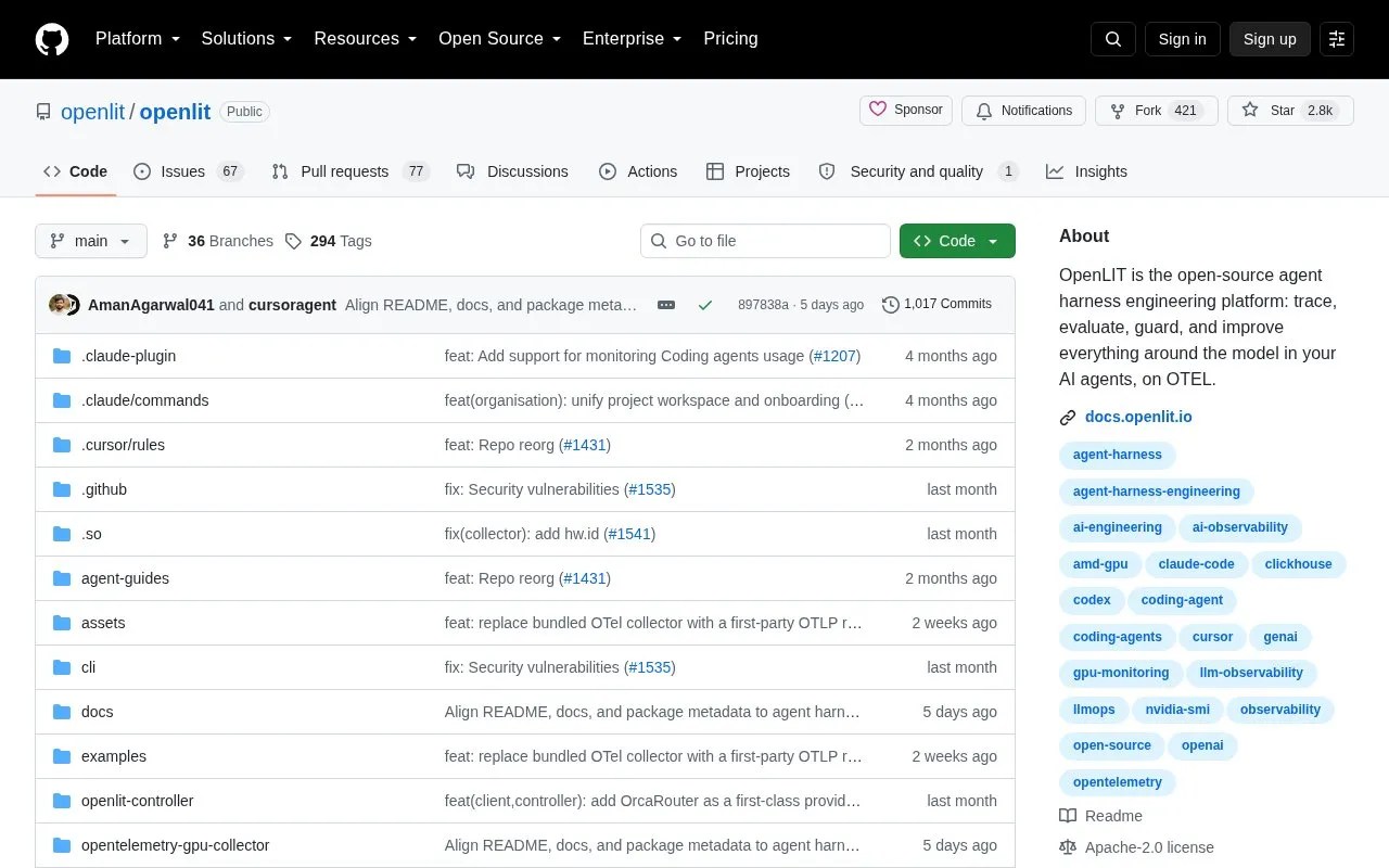 OpenLIT homepage screenshot