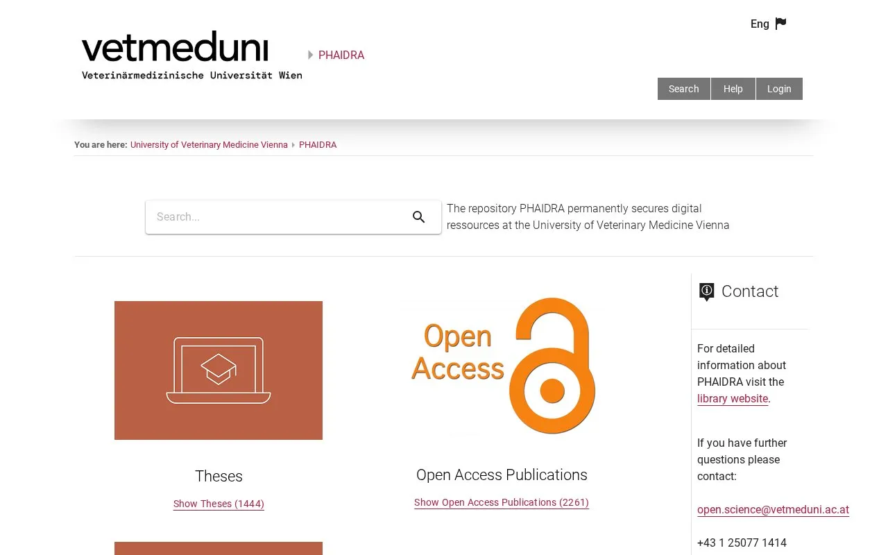 Phaidra Vetmeduni Vienna homepage screenshot