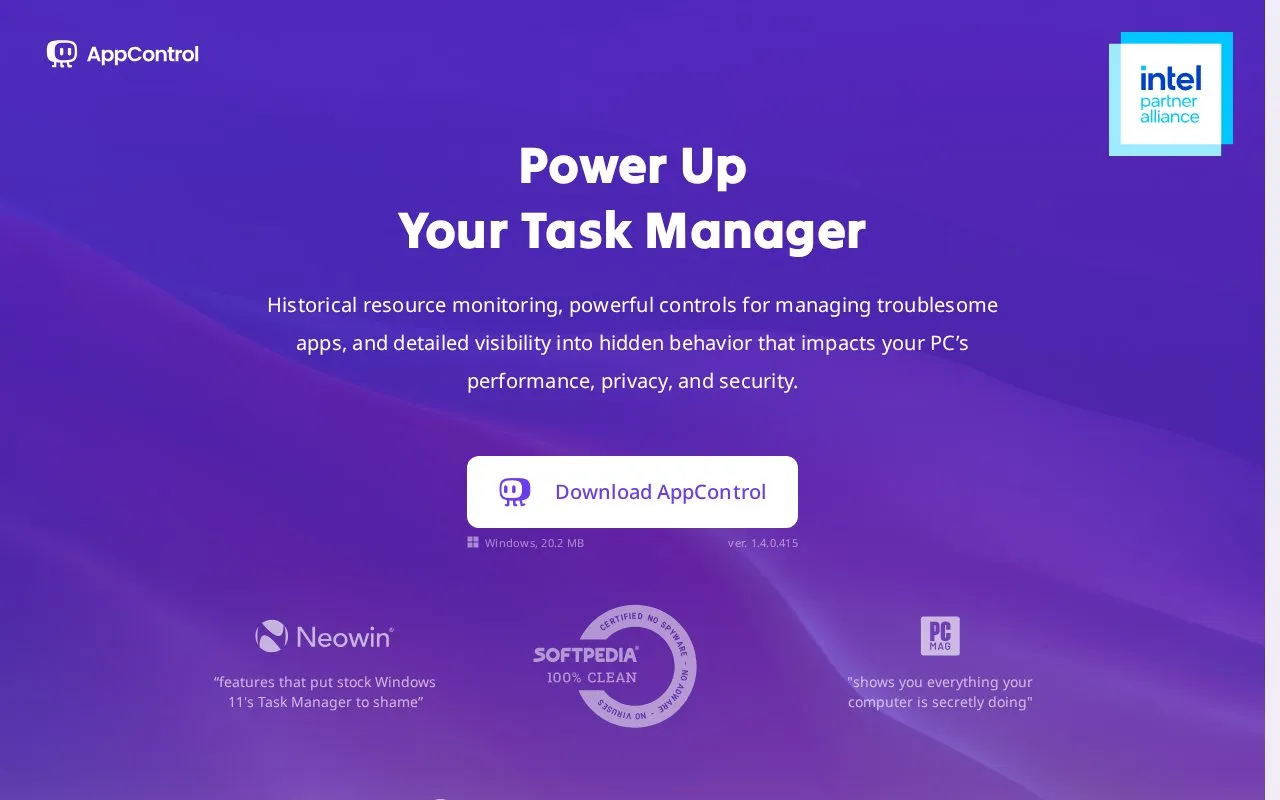 AppControl homepage screenshot
