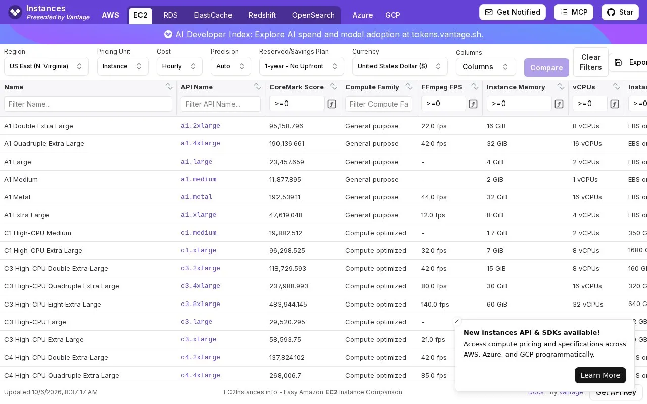 Instances (Vantage) homepage screenshot