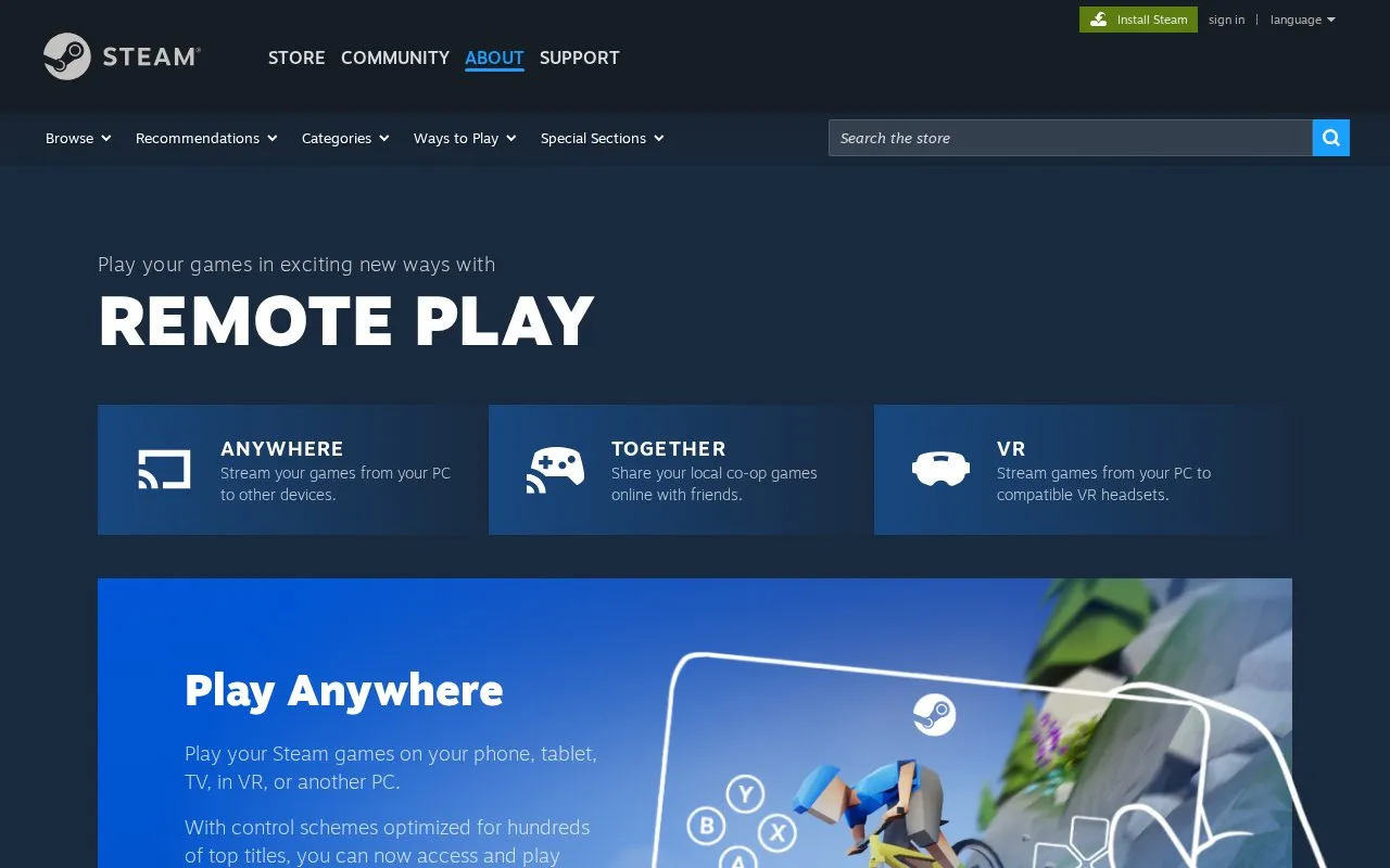 Steam Link homepage screenshot