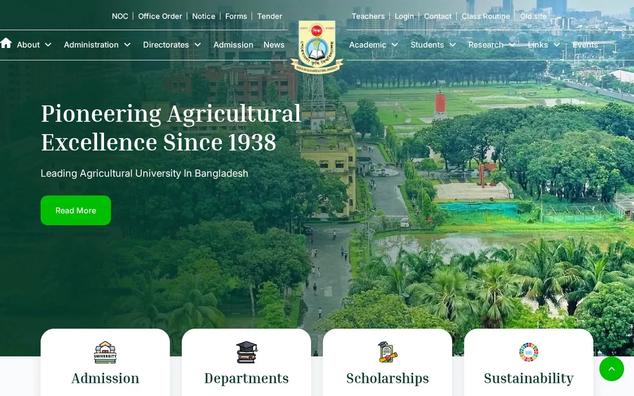 Sher-e-Bangla Agricultural University homepage screenshot