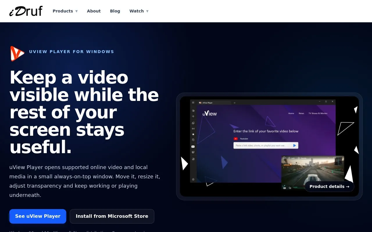 uView homepage screenshot
