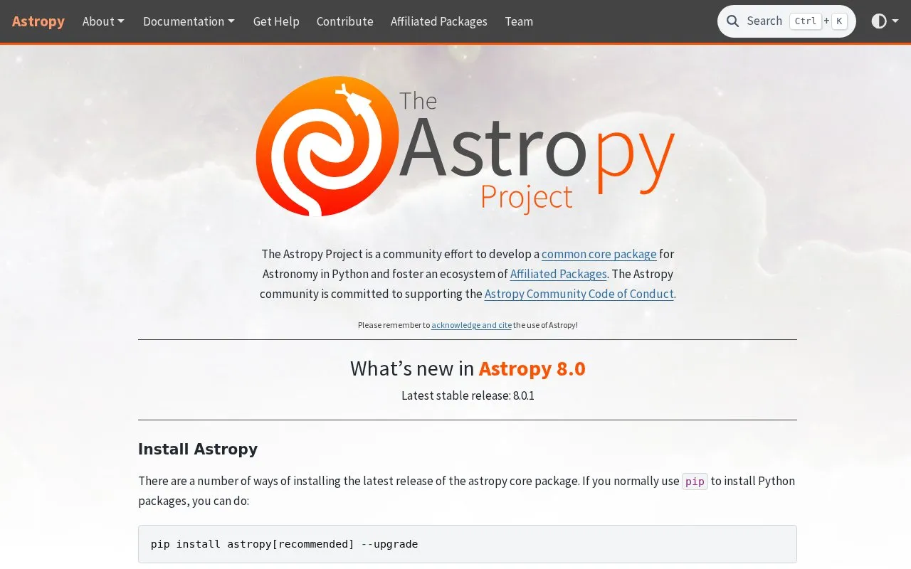 astropy homepage screenshot