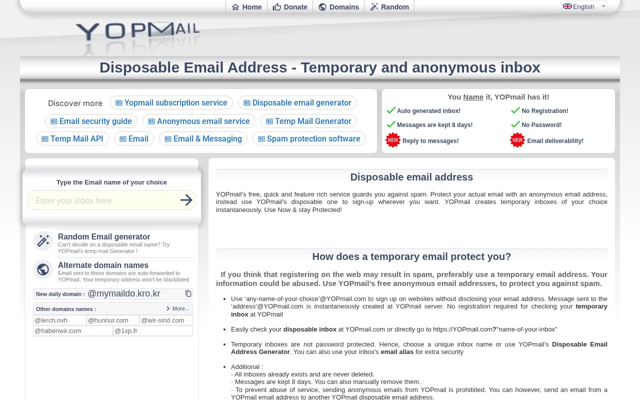 YOPmail homepage screenshot