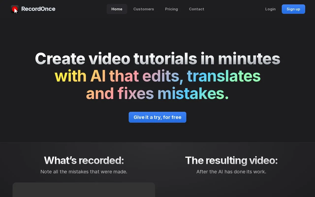 Record Once homepage screenshot