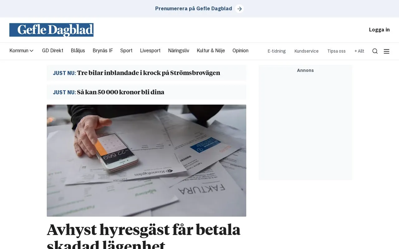Gefle Dagblad homepage screenshot